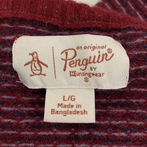 Size Large Sweater Wool Blend Red Blue Long Sleeve Pullover Original Penguin - Picture 4 of 5